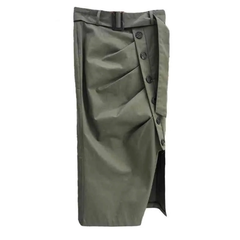 Micas Elegant Olive Green Buttoned Skirt